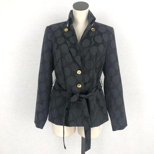 Cynthia Rowley Women's Size Med Black Polka Dot Button Front Coat Jacket Belted